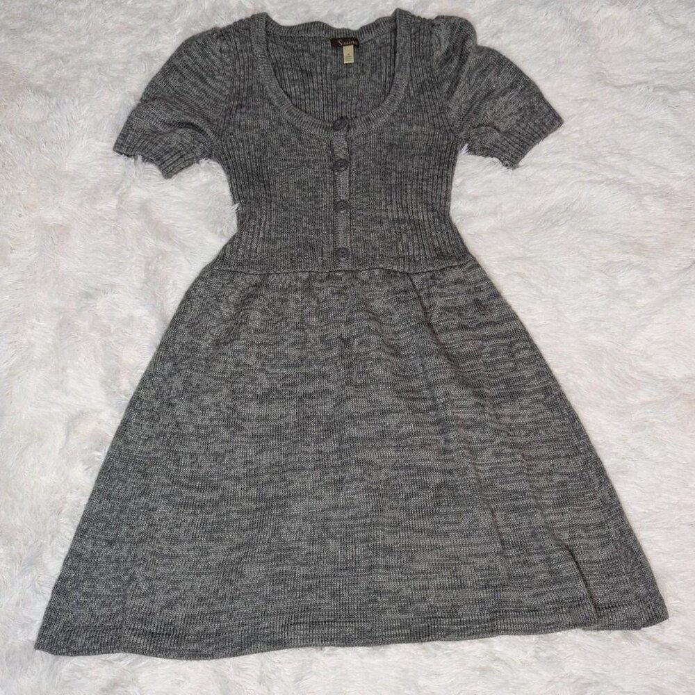 Grey Knit Babydoll Sweater Dress